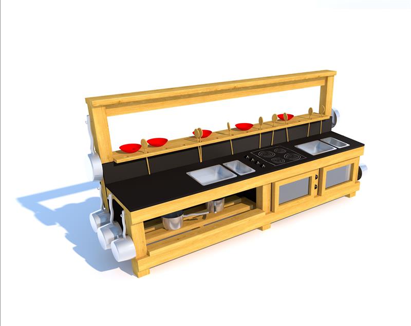 Technical render of a Mud Kitchen